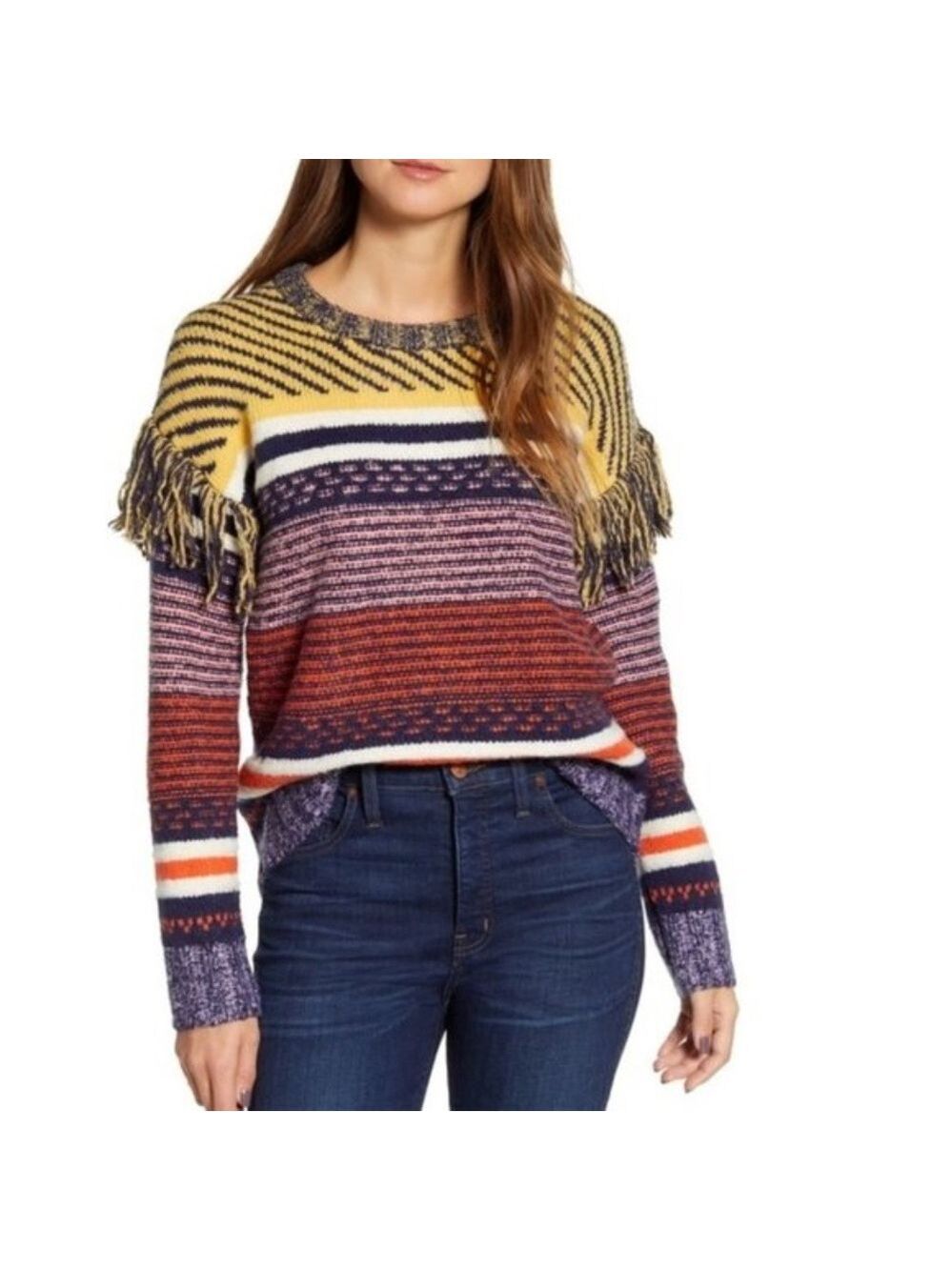 Caslon Fringe Sleeve Stripe Sweater